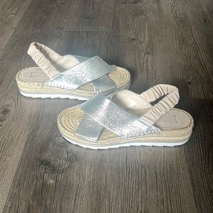 Marc Fisher Pella Suede Espradrille sling back sandal, extremely comfortable